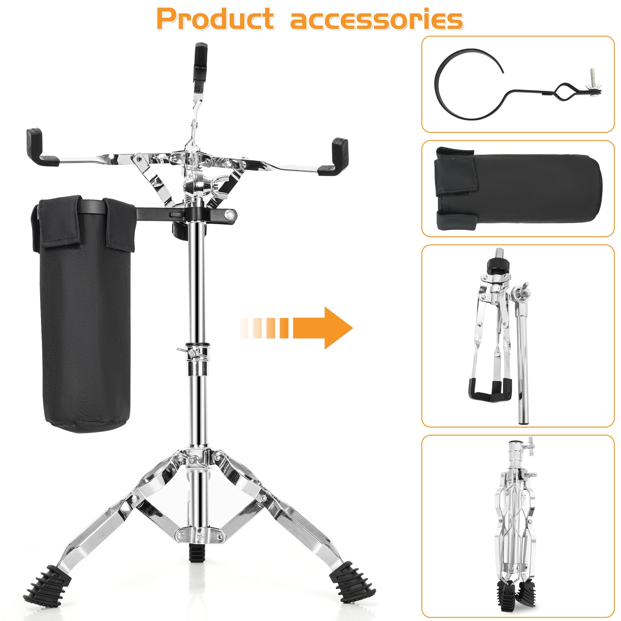 AKOZLIN Snare Drum Stand with Drum Sticks Holder Snare Drum Beginners Double Braced Tripod Snare Stand for 10 to 14 Inch nare Drum Beginners Snare Drum Pad Height Range 16.1"-22" - Image 4