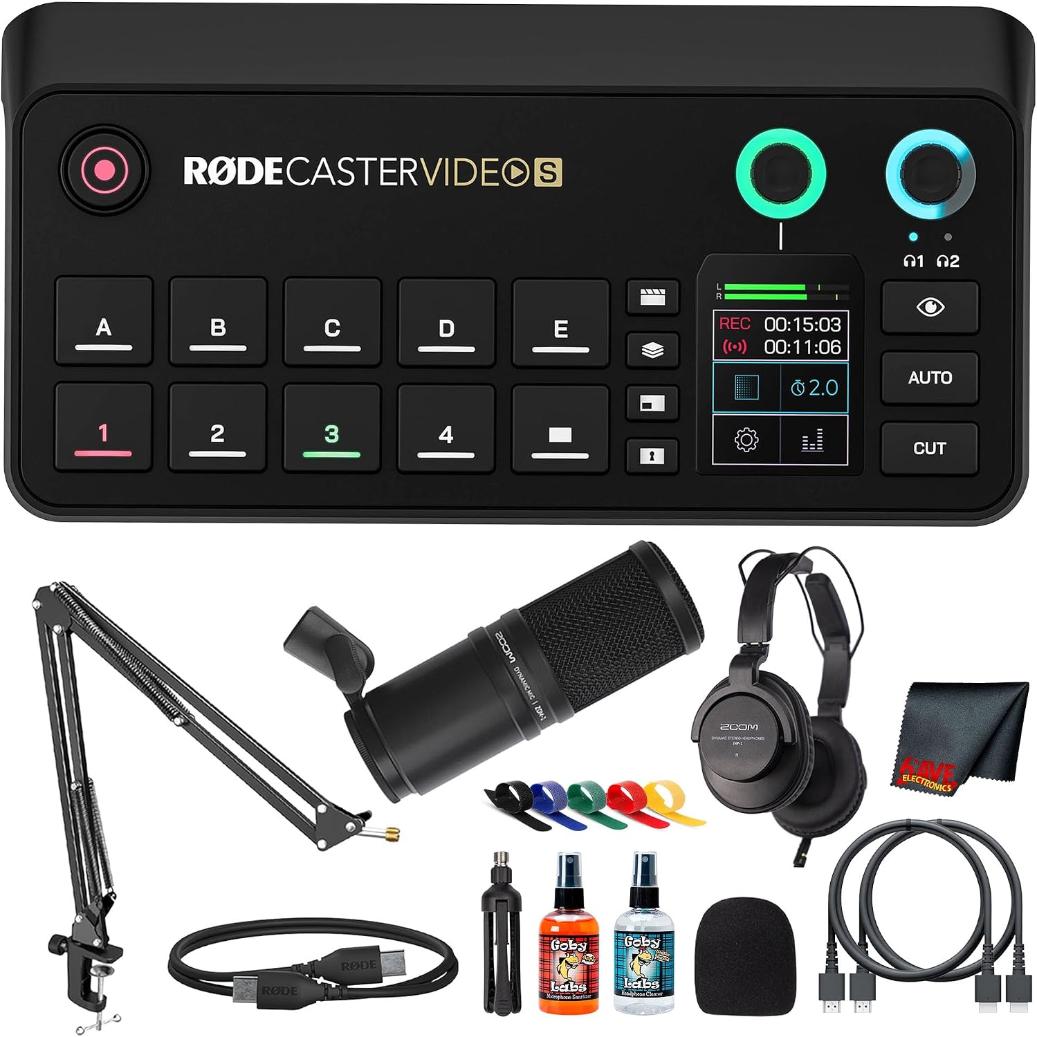 RODE RODECaster Video S All-in-One Video Console | Production Switcher with Integrated Audio Mixing, Video Control & USB Connectivity | Great for Podcasting & Content (RCV-S) + Podcast Mic Pack + More