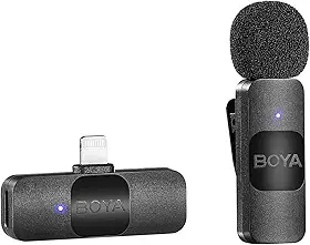 BOYA Microfone de Lapela Sem Fios para iPhone iPad - Mini Microfone Condensador Omnidirecional de Gravação de Vídeo para Entrevista Podcast Vlog Youtube Live Stream