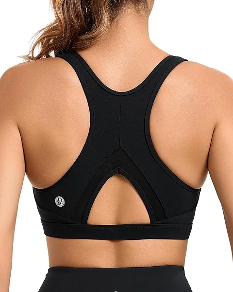 RUNNING GIRL Sports Bras for Women High Support Moulded Cup High Impact Sports Bras Racerback Workout Running Yoga Bra 3045 Black Large