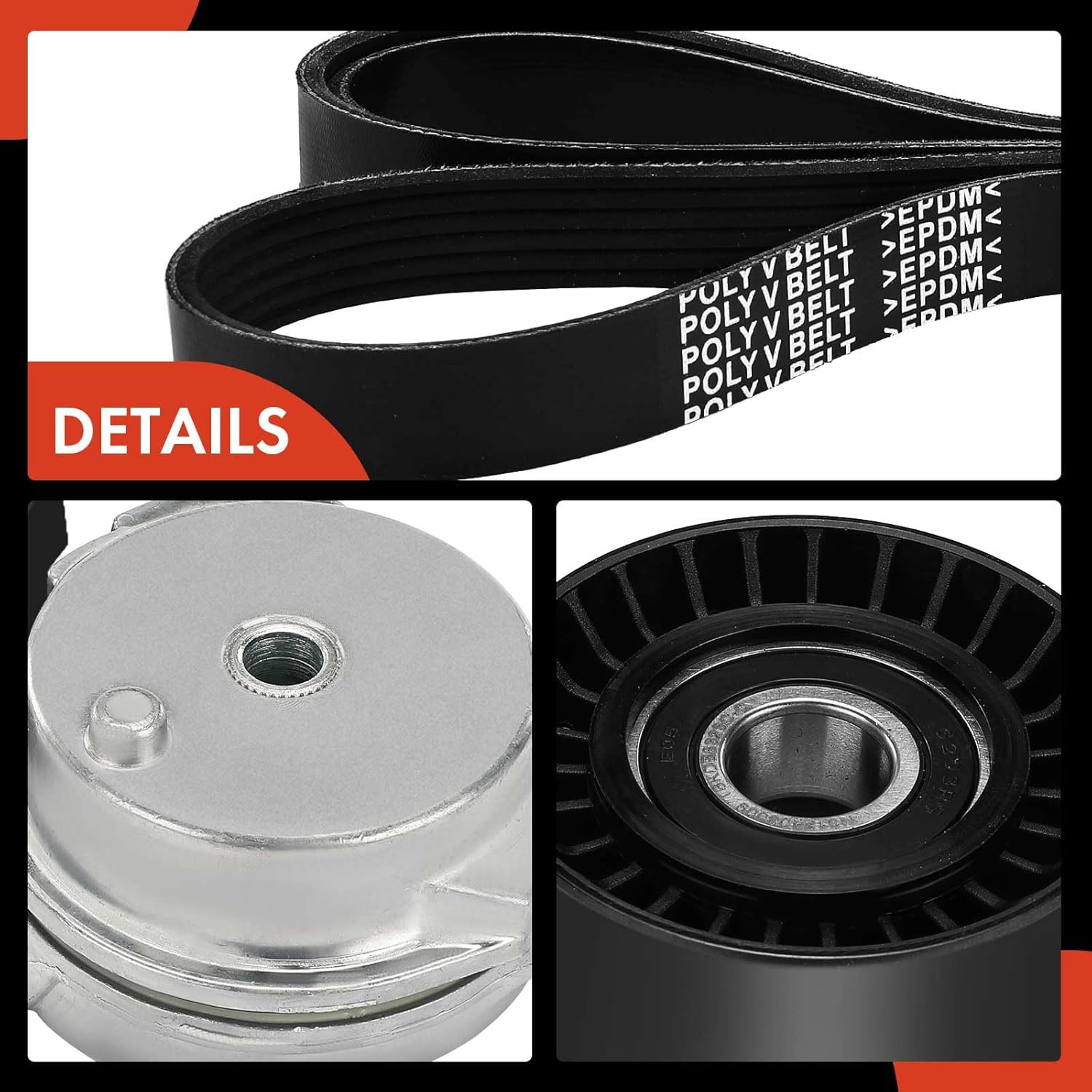 A-Premium Serpentine Belt Drive Kit w/Tensioner & Idler Pulley Compatible with Jeep Grand Cherokee 2005-2008, Commander 2006-2008, 5.7L