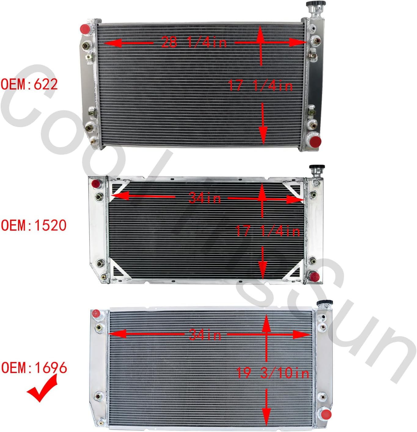 Aluminum Radiator 3 Row for 1988-2000 Chevy/GMC C2500 Suburban C3500 C3500HD K2500 Suburban K3500 7.4L V8 Engine, Radiators 1989 1990 1991 1992