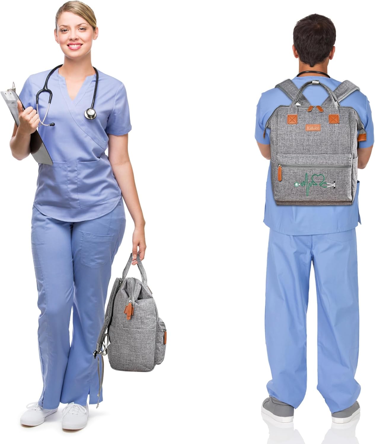 Nurse Backpack / Bag for Women - 15.6 Inch Waterproof Laptop Travel Backpack with USB Charging Port, Large Wide-open Nursing Bags,Nurse Bags for Work,Home Health Clinical Bag for College Teacher, Grey - Image 6