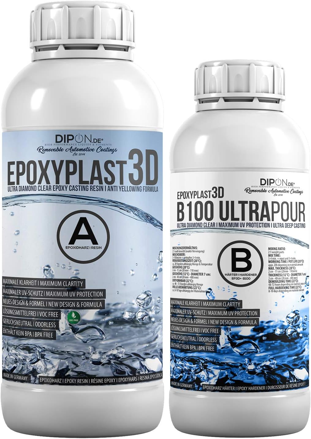 2,25 KG Résine époxy EpoxyPlast 3D B20 Jewel Cast I Ultra Diamond Clear I Excellente Protection Anti-UV I Résine De Coulée Pour Bijoux I Sans BPA I Produit De Qualité Supérieure I
