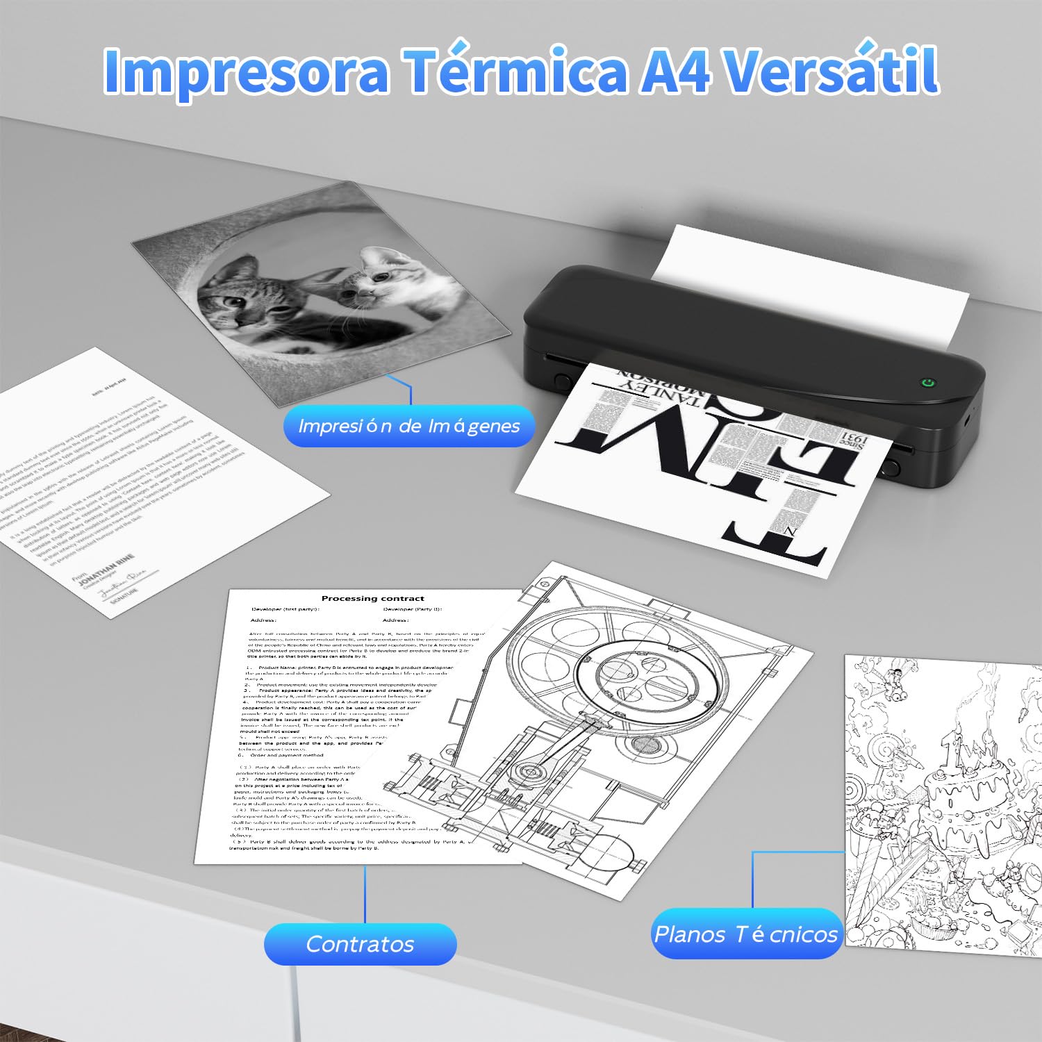 Phomemo M833 Impresora Termica Portatil A4, 300DPI Impresora Portatil Inalambrica Bluetooth para Coche, Oficina, Hogar, Impresora Móvil Sin Tinta,Compatible con Smartphones y Portátiles,Negro