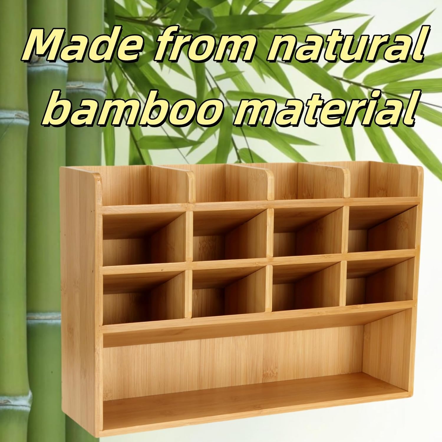 Dicunoy Desktop Pen Holder Organizer, Bamboo Art Supply Storage Caddy Holds 300 Pencils, 13 Compartments Thick Pencil Holder Box for Color Pencils, School, Classroom, Office
