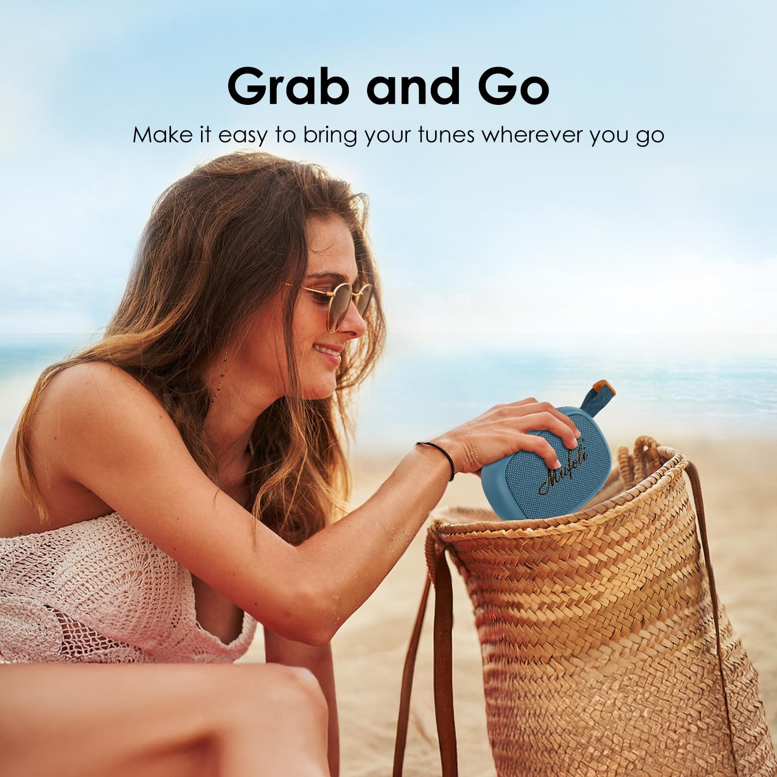 Mufoli Altavoz Bluetooth magnético, mini altavoz portátil, hasta 16 horas de reproducción, IP67 impermeable y resistente al polvo, sonido potente, para interiores y exteriores, senderismo (MF16-BL)