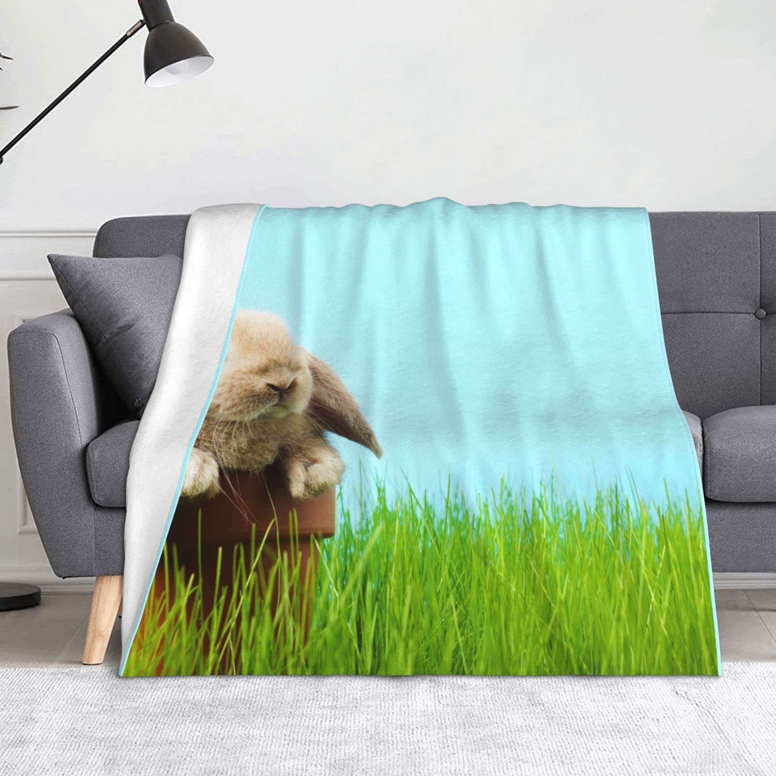 Couverture flanelle lapin verte plaid microfibre canapé lit