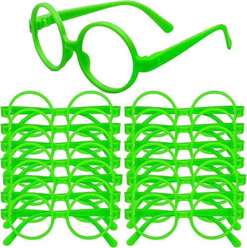 Paquete de 24 lentes redondos verdes para fiestas del día de San Patricio, sin lentes para disfraz del día de San Patricio, accesorios de disfraces,
