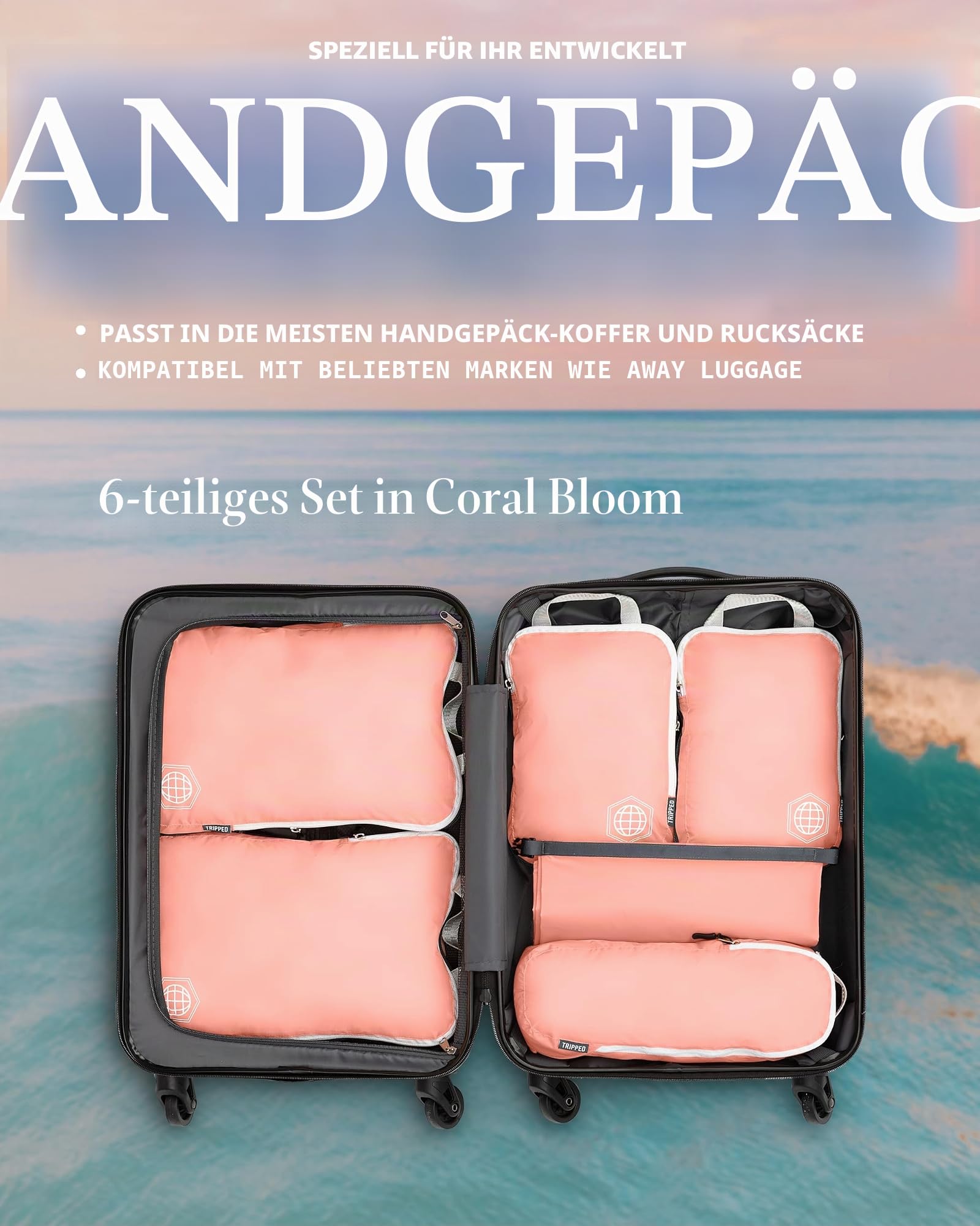 Kompressions-Packwürfel-Set für Reisen – leichter, robuster Kleidung-Organizer für Handgepäck und Koffer von TRIPPED Travel Gear, 6 Piece