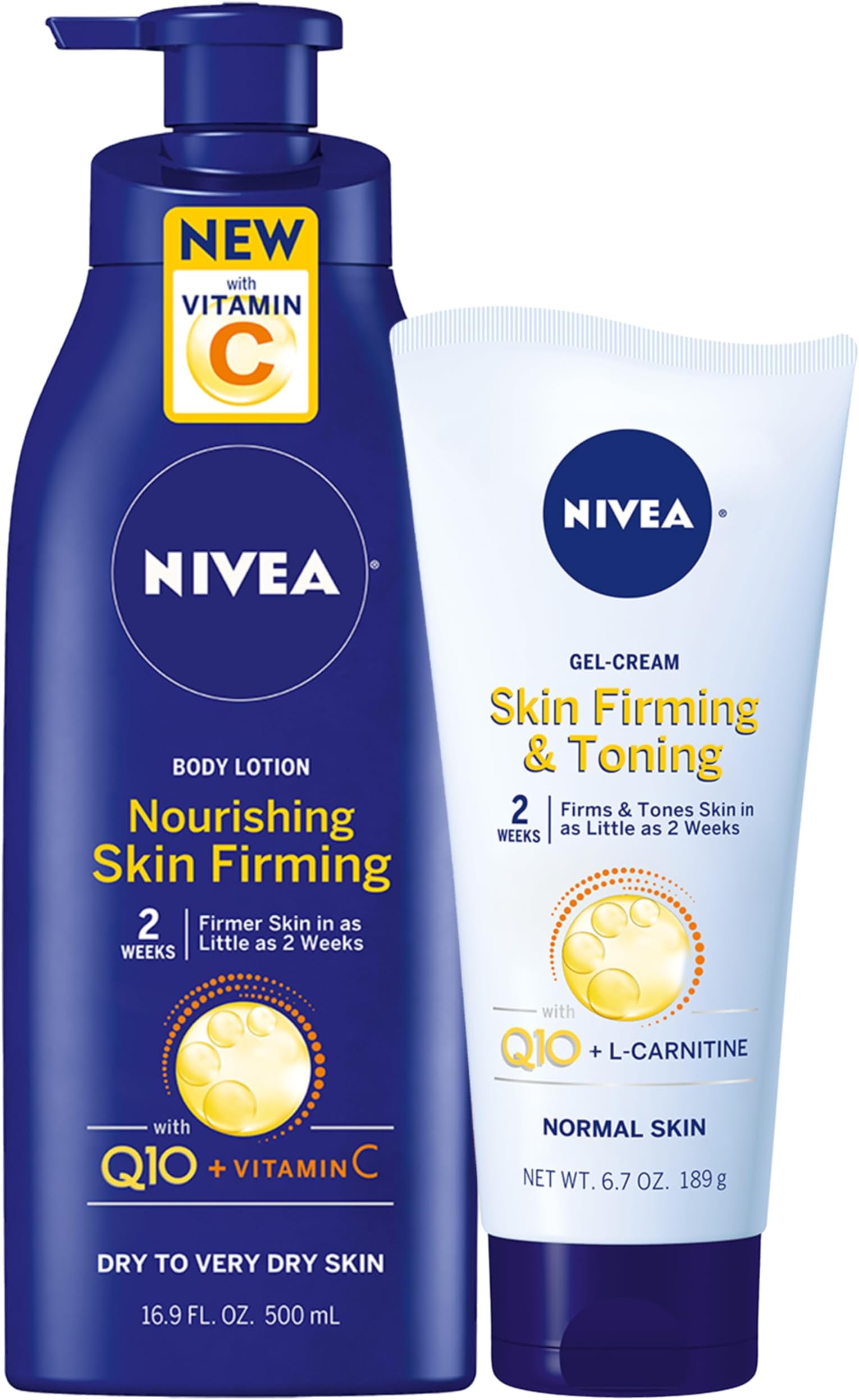 Nourishing Hydration Skin Firming Body Lotion (16.9 Fl Oz) + Skin Firming & Toning Body Gel Cream with Hyaluronic Acid (6.7 Oz), Enriched with Q10 and Vitamin C