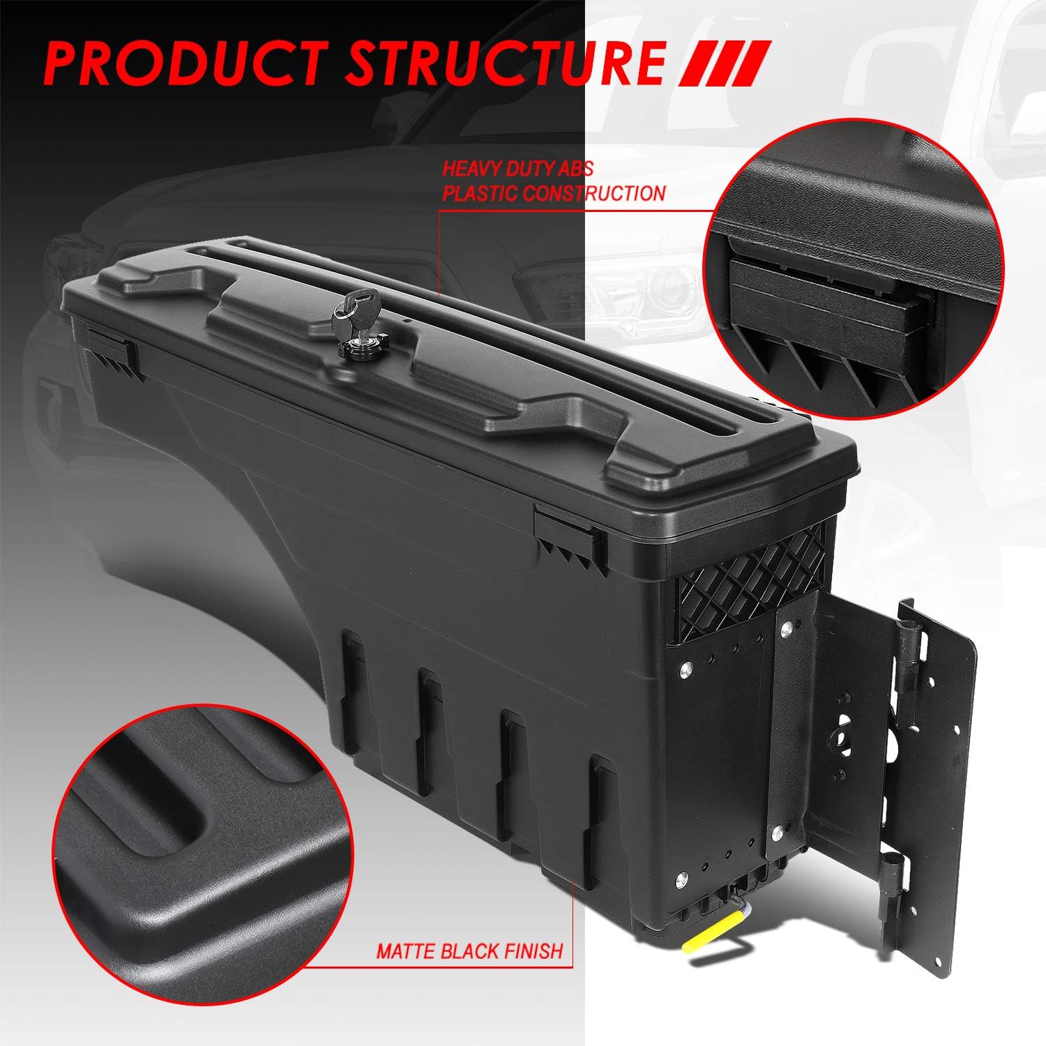 Auto Dynasty Truck Bed Storage Case Wheel Well Tool Lockable Box Compatible with Toyota Tacoma 05-19, Passenger Right Side