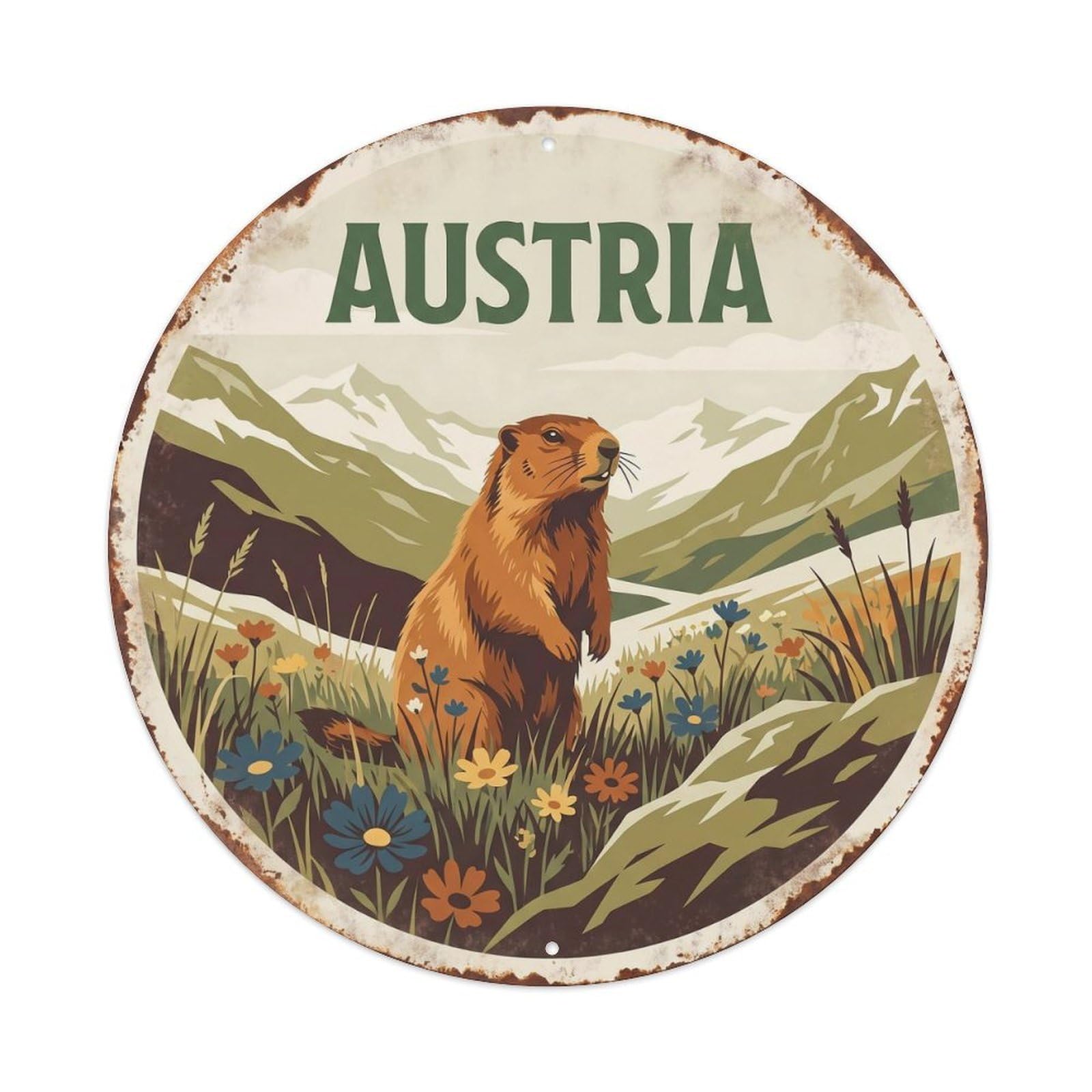 Yrnq 8X8inch Vintage Style Austria Marmot Mountain Meadow Metal Tin Sign