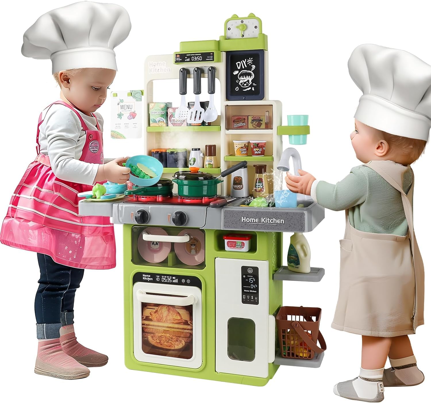 TOYBY Kids Kitchen Playset, Toddler Pretend Play Kitchen Toy Set with Realistic Lights&Sounds, Cooking Stove with Steam, Kids Play Food Toy Kitchen Accessories, Gifts for 2 3 4 5 6 7 8 Years old