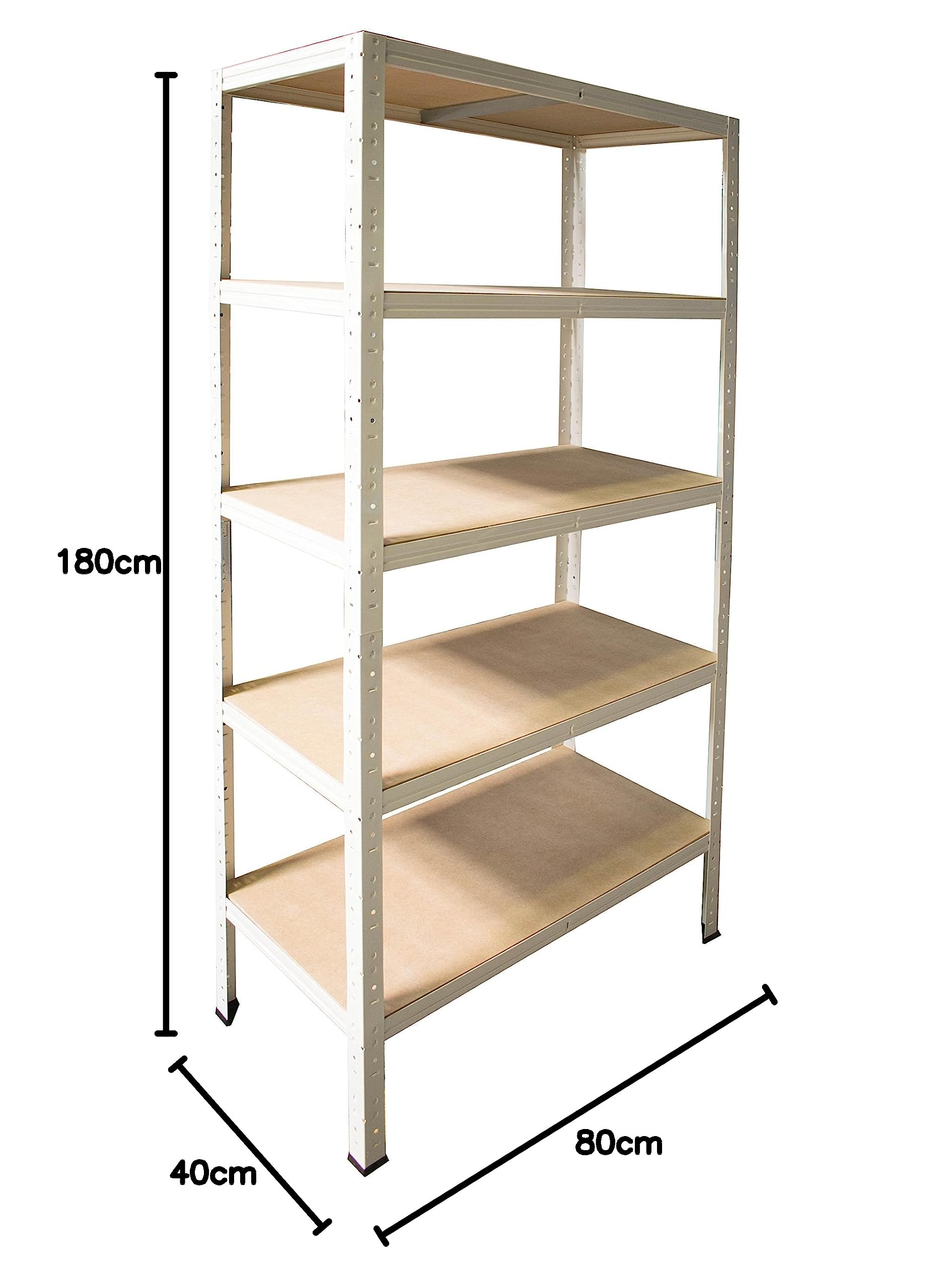 shelfplaza Home 180x80x40 cm Estantería Pesada en Blanca con 5 baldas y 175 kg de Capacidad de Carga por balda