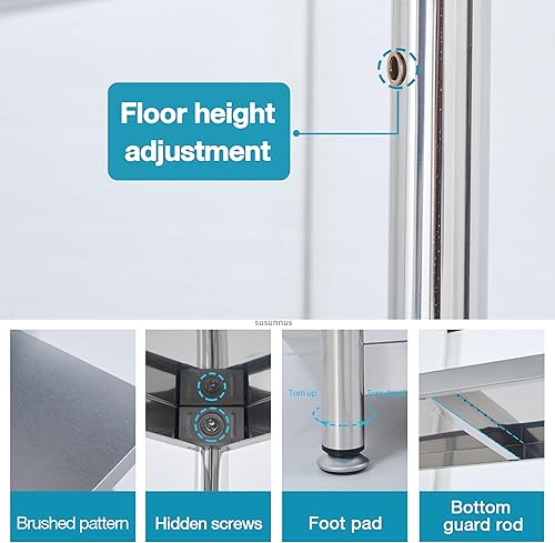 Miniatura 6 de susunnus Estantes de acero inoxidable de 4 niveles para estantes de cocina, garaje, estanterías de metal resistentes, estantes de metal