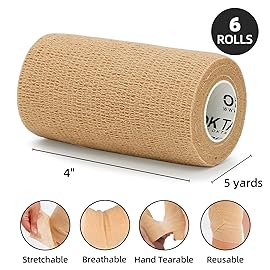 OK TAPE Self Adherent Cohesive Bandages Wrap - 6Packs, 4 x 5 Yards, Non-Woven Self Adhesive Bandage Wrap for Thumb, Finger, Wrist, Ankle, Vet Wrap Bandages Tape (Beige)
