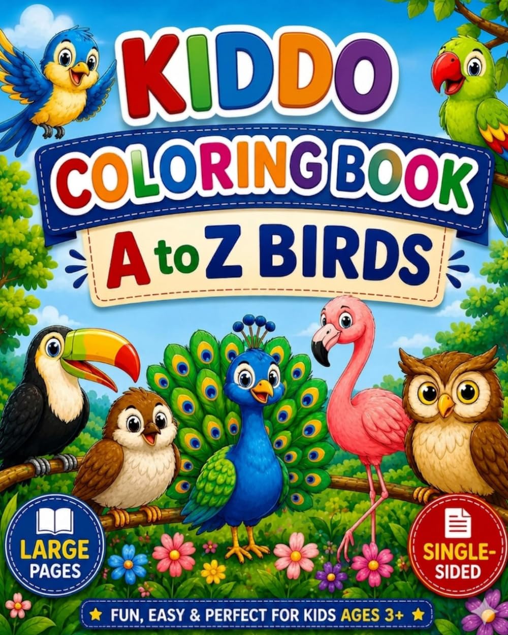 A to Z Birds Coloring Book for Kids Ages 3-8: ABC Easy Bird Coloring Pages for Toddlers and Kids | Fun Alphabet Learning Book with Simple Bird Designs