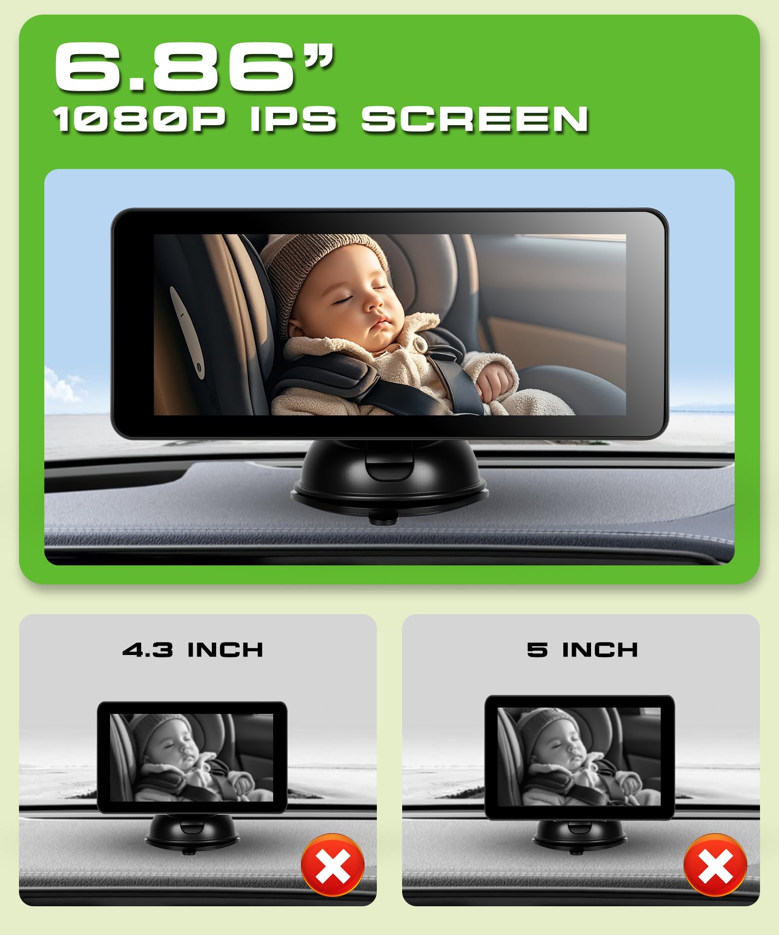 VECHTEL Sedile posteriore per bambini Doppia telecamera con schermo diviso da 6,86 pollici HD 720P, telecamera di sicurezza per seggiolino auto con visione notturna ruotabile a 360°,supporto a ventosa