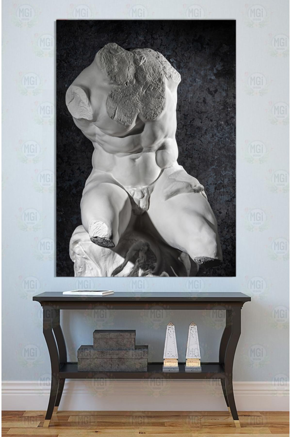 Mgi Design Klasik Yunan Torso Heykeli Kanvas Tablo, Rönesans Beyaz Erkek Gövde Estetik Duvar Dekoru, 70x100 cm
