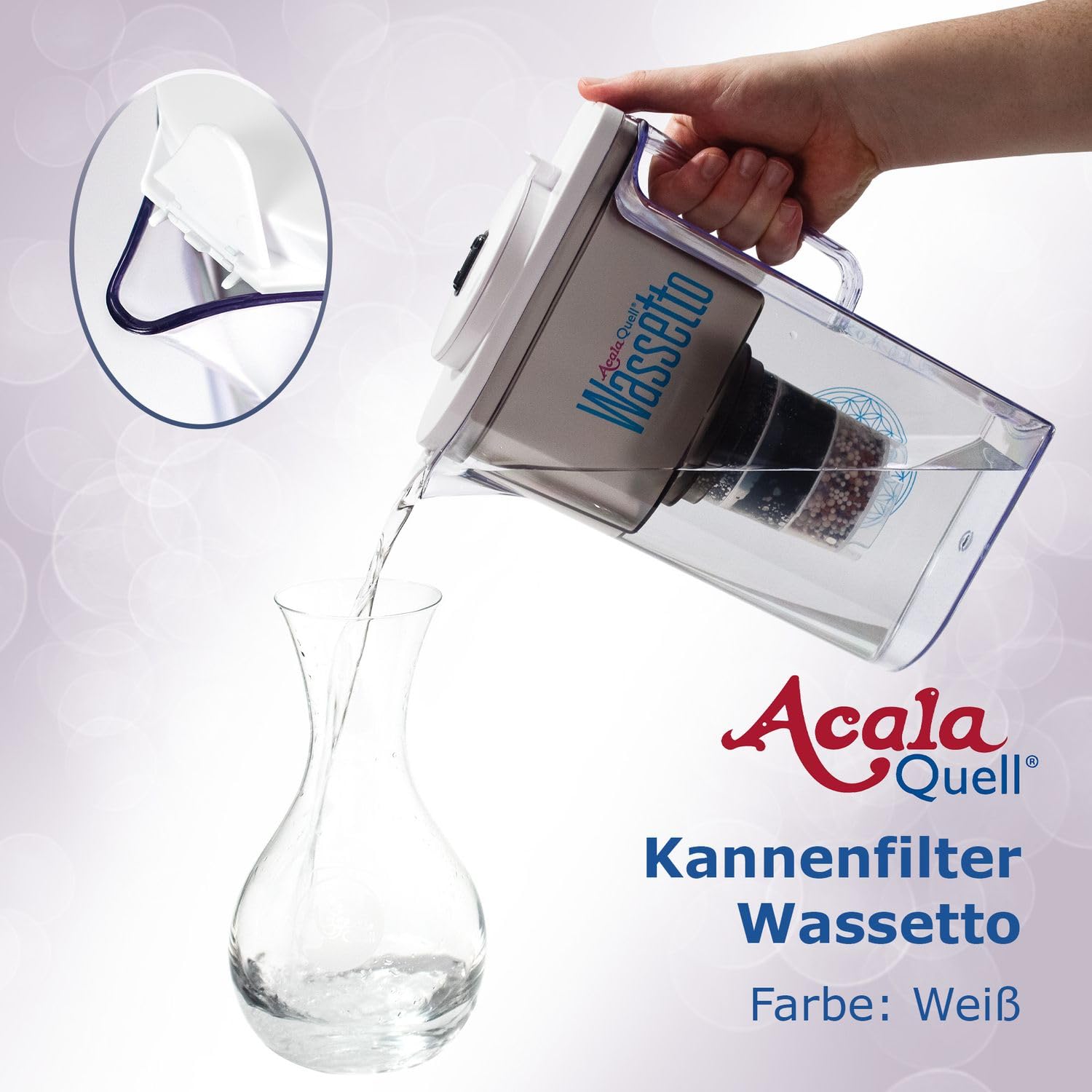 Wasserfilter AcalaQuell® Wassetto | Weiß | Aktivkohle Wasserfilter | Höchste Filterleistung - mehrschichtig | BPA u. BPB frei | ReNaWa® - Technology | Kreiert köstlich schmeckendes, wohltuendes Wasser
