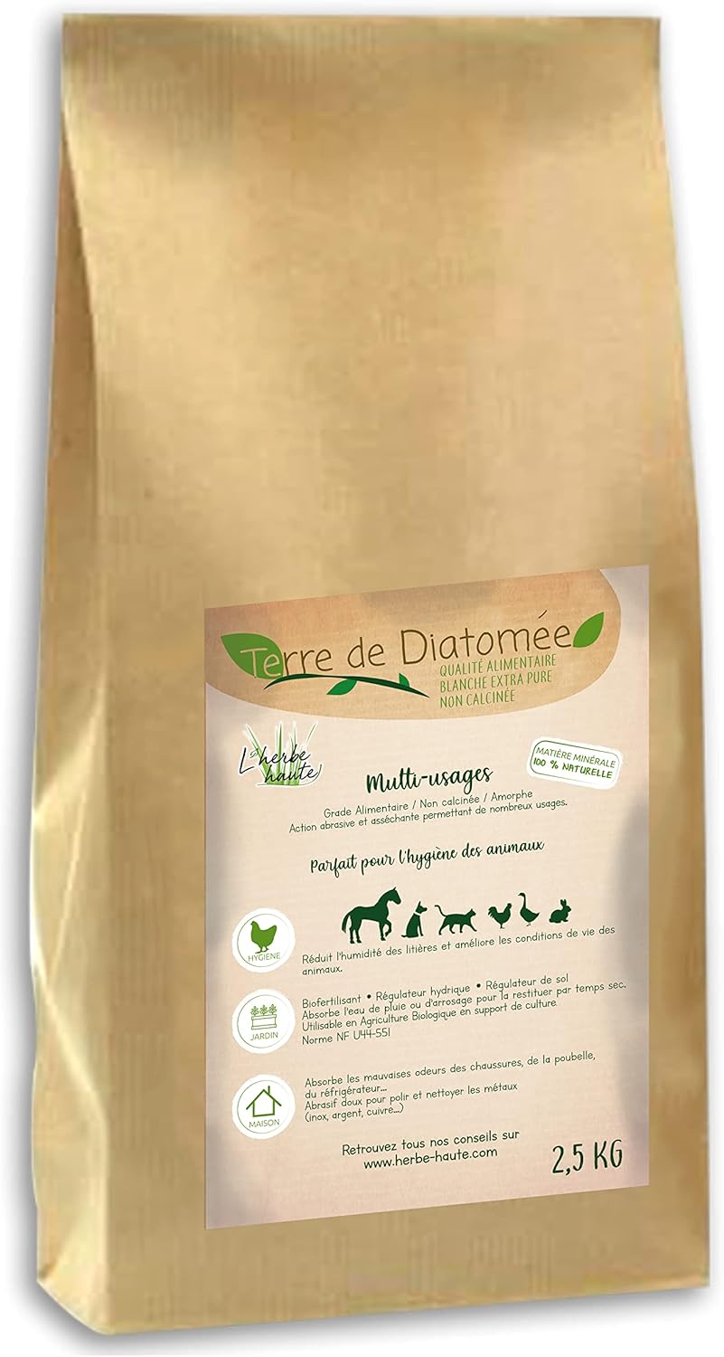 L'Hierbe Hau® - Tierra de diatomeas blanca alimentaria – 2,5 kg Kraft – Se puede utilizar en agricultura biológica – origen natural sin transformación química – muchos usos