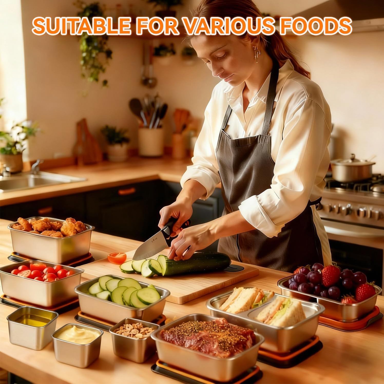 YUANYE 9 Pack 50/34/27/6oz Stainless Steel Food Storage Containers Sets, Leak-Proof Airtight Lunch Box with Lids, Small Snack Containers Oven/Dishwsher/Freezer Safe for Meal Prep, School, Work, Picnic - Image 2