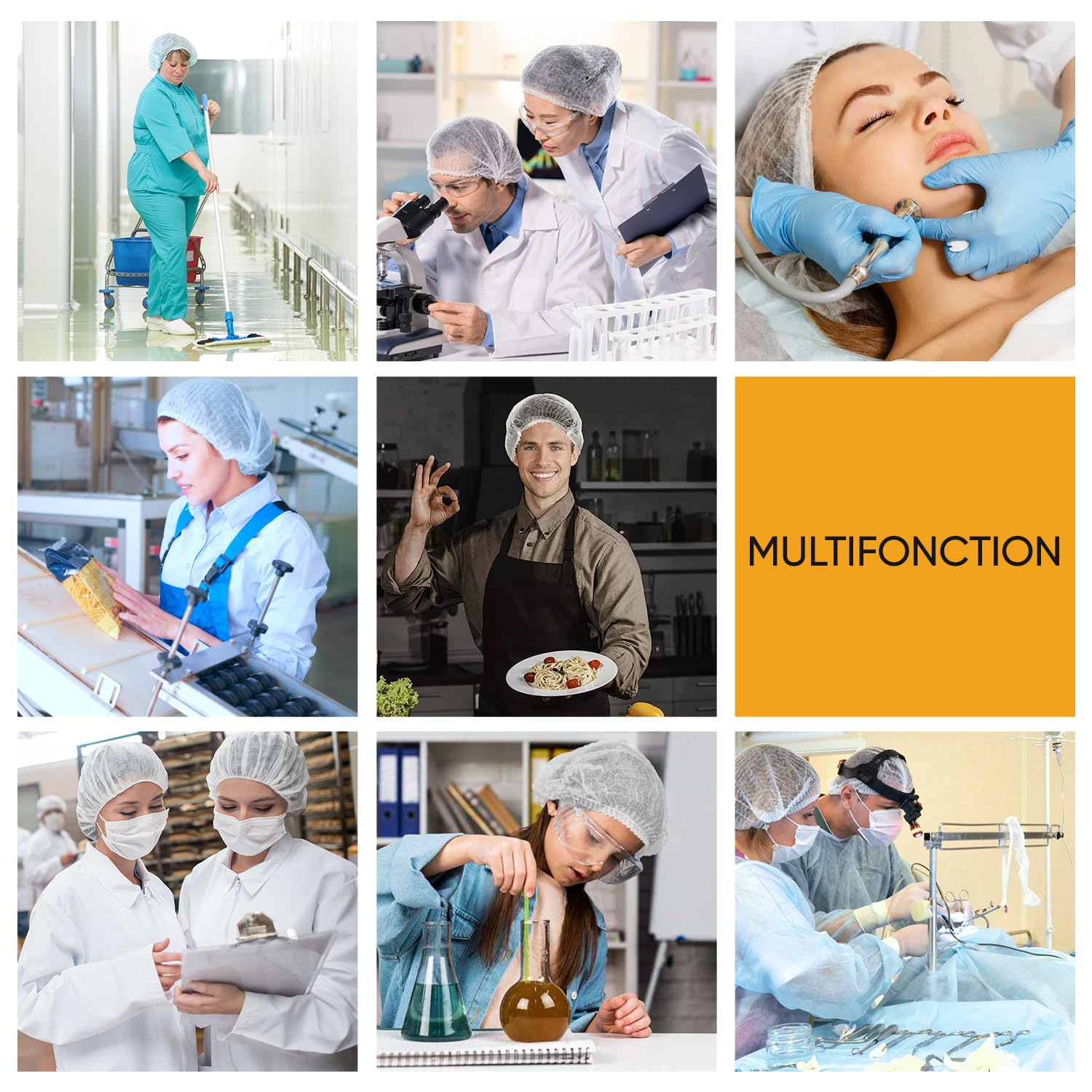 300 Uds Charlottes Jetables Cheveux, Confort Supérieur pour Cuisine et Beauté, Bonnets Chirurgicale Médicales à Usage Unique en TNT Respirants, Protection Optimale, Blanc, Unisexe