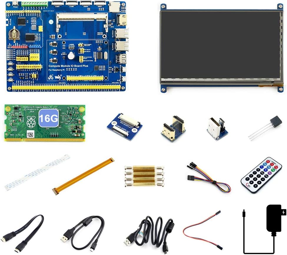 Waveshare Raspberry Pi Compute Module 3+/16GB Development Kit Type B CM3+ IO Board 7inch HDMI LCD (C) IR Remote Controller