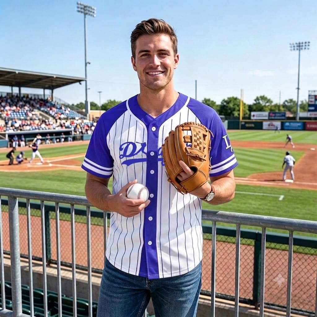 Baseball Button Up Shirts for Men Baseball Player T Shirt Quick-Dry Graphic Game Day Fans Jersey Short Sleeve Tops