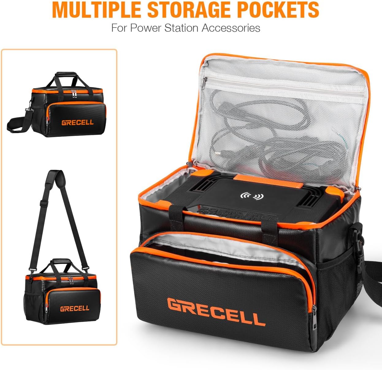 Fire-proof Carrying Case Bag Compatible with Jackery Explorer240/300/160/500/Anker521 Portable Power Station, Waterproof Camping Travel Storage Case Bag Multi-Pockets for Charging Cable and Accessory