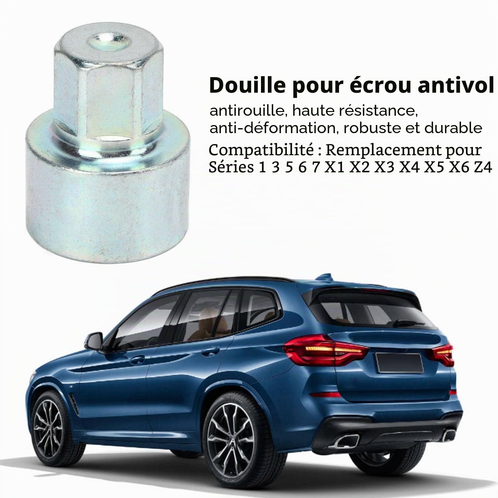 Écrou de Roue, clé de Verrouillage de Roue de Voiture, Remplacement de Douille Antivol pour 1 3 5 6 7 Series X1 X2 X3 X4 X5 X6 Z4 (042)