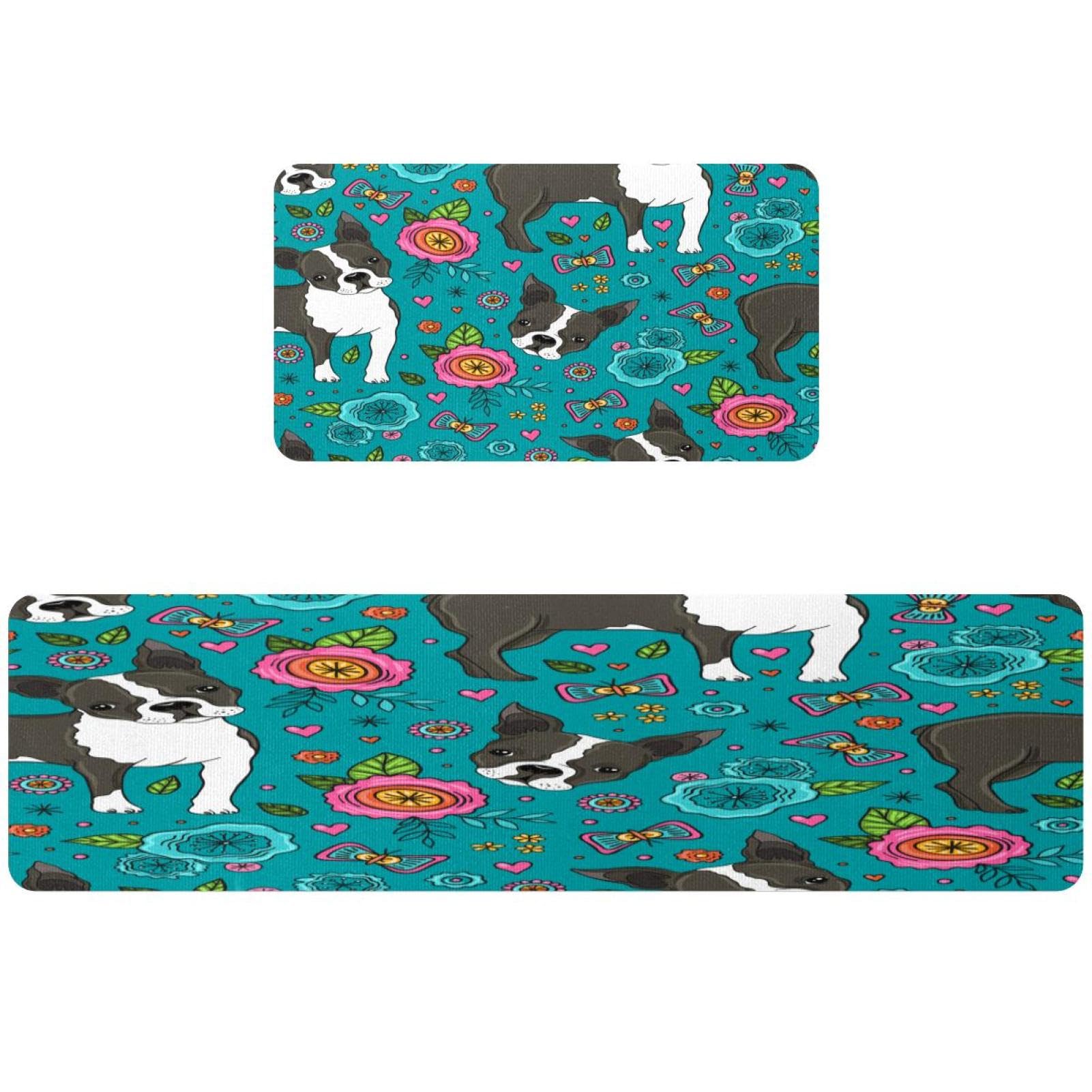 Alfombrillas de cocina Boston Terrier pack de 2 alfombras lavables y antideslizantes