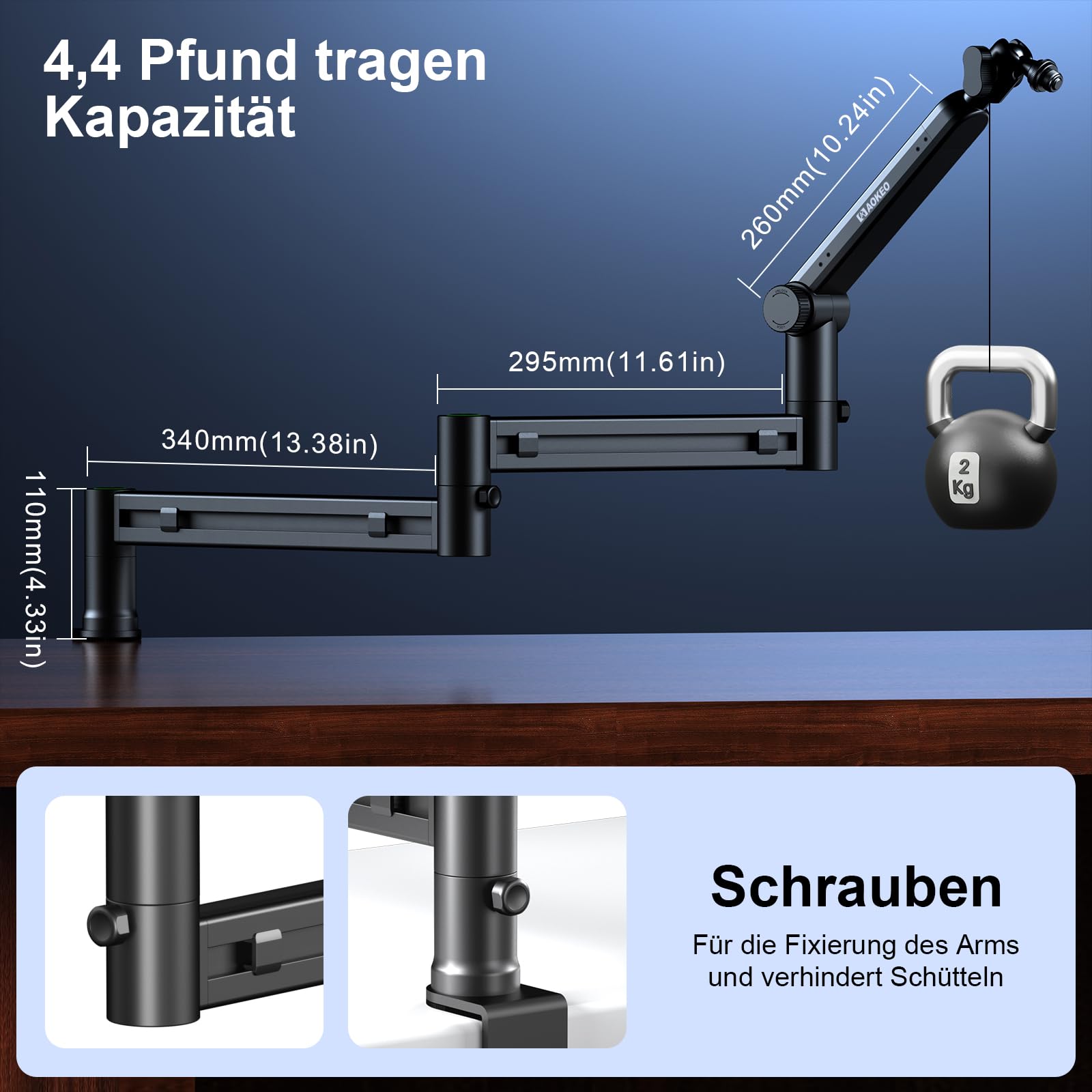 Mikrofon Arm,Aokeo AK-58i Niedriges Profil Mikrofon Ständer Arm für HyperX QuadCast,SoloCast,Elgato Wave,Shure SM7B,Blue Yeti,Blue Snowball,Broadcast,Studio Programm Aufnahme