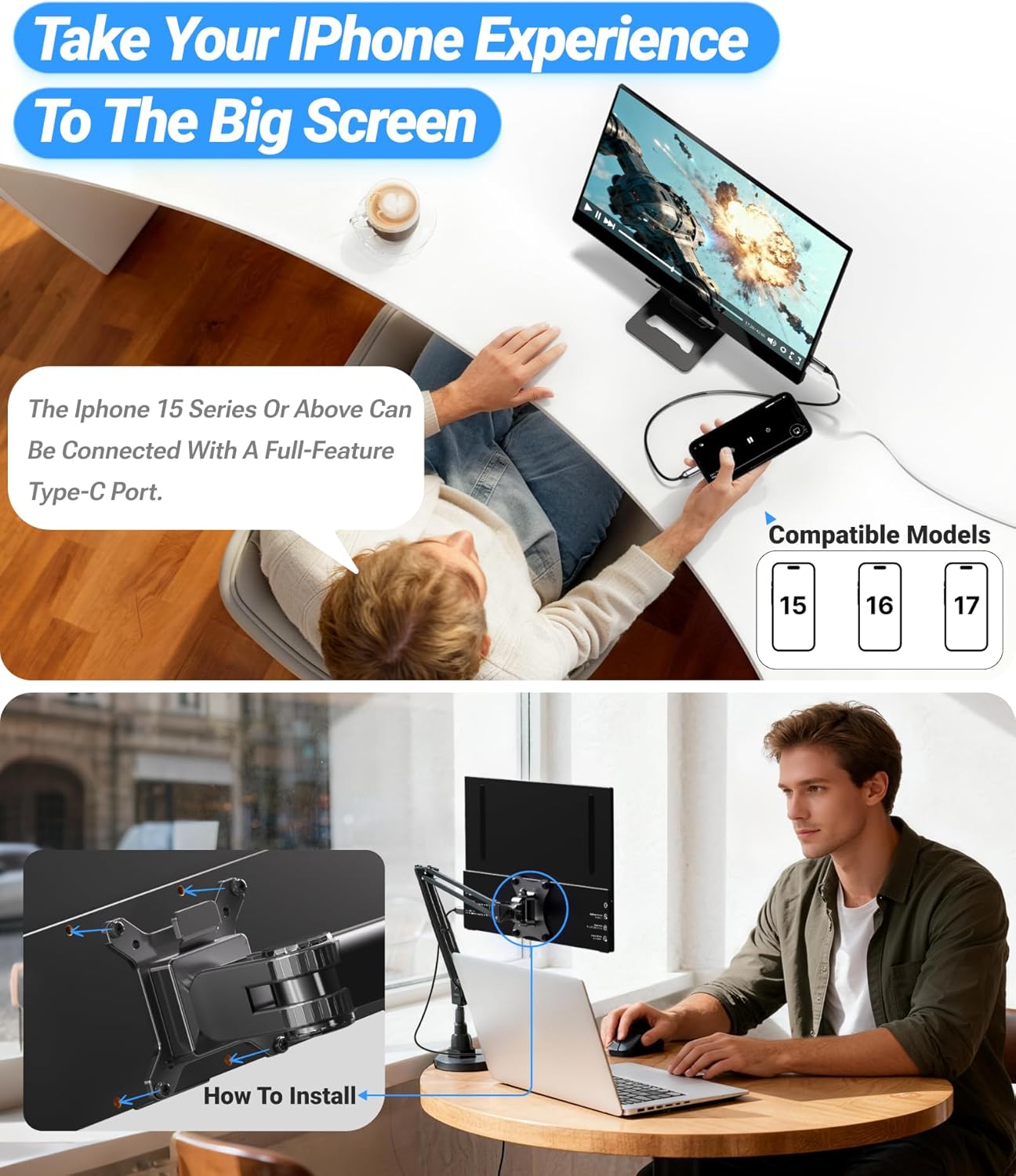 Ingnok Portable Monitor, Ultra Slim 15.6 Inch FHD IPS Laptop Screen Extender with Adjustable Stand, USB C Compatible, Ideal for Travel and Office - Image 7
