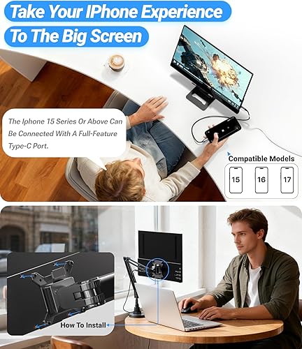 Miniatura 7 de Ingnok Monitor portátil, extensor de pantalla para portátil FHD IPS ultra delgado de 15.6 pulgadas con soporte ajustable, compatible con USB C,