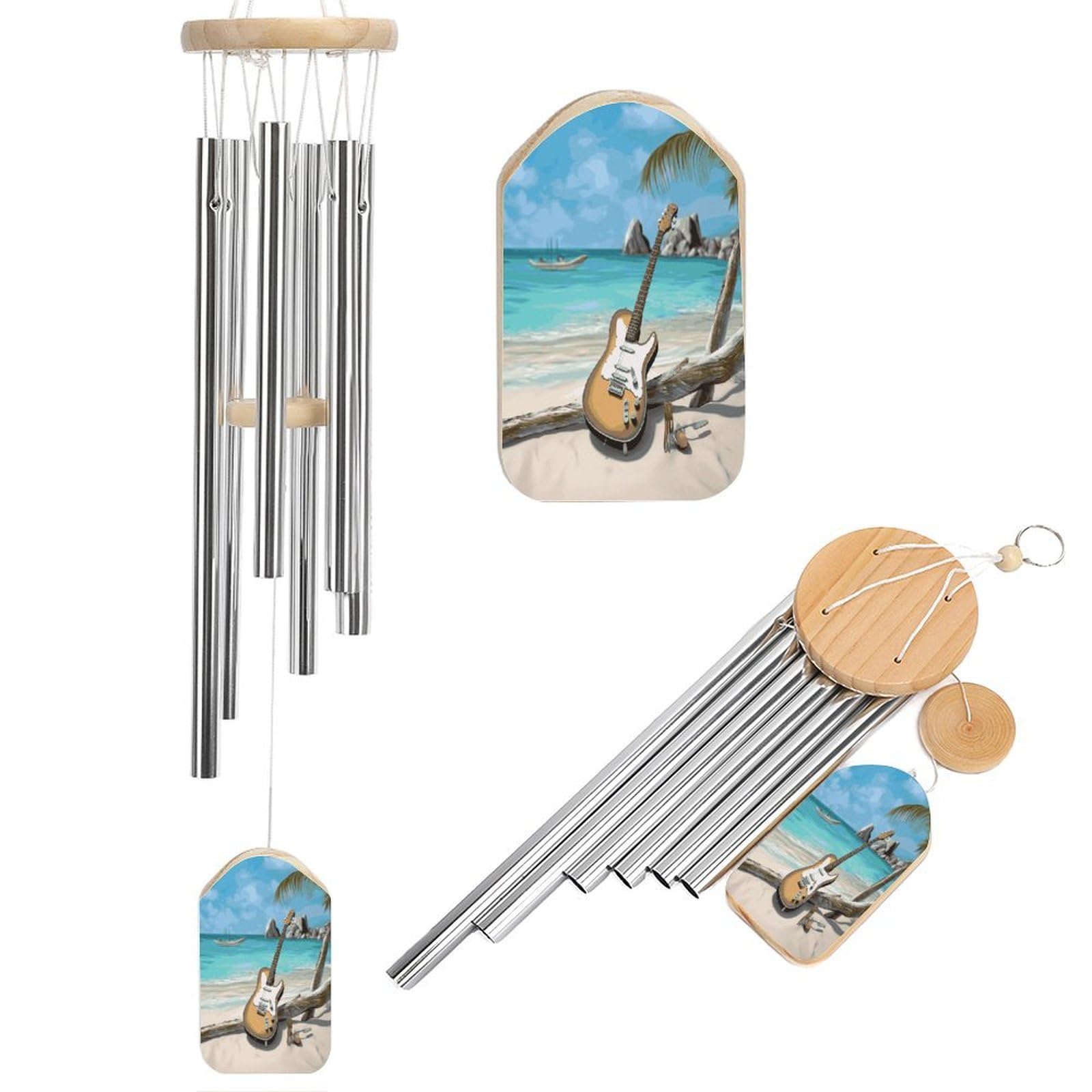 Btcowzrv Style Guitar On The Beach Wind Chimes For Outside, Hanging Windchimes With 6 Aluminum Tubes, Memorial Wind Chime For Patio Backyard Garden And Outdoor Decor