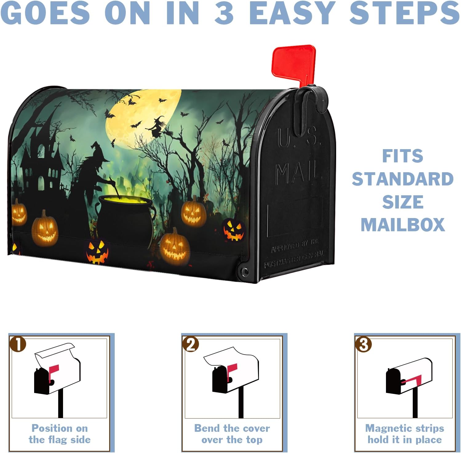 Halloween Witch Mailbox Covers Magnetic Castle Bat Fall Pumpkin Mailbox Cover Standard Size 21 x 18 Inch Trick or Treat Farmhouse Mail Box Wraps for Farmhouse Garden Yard Decor