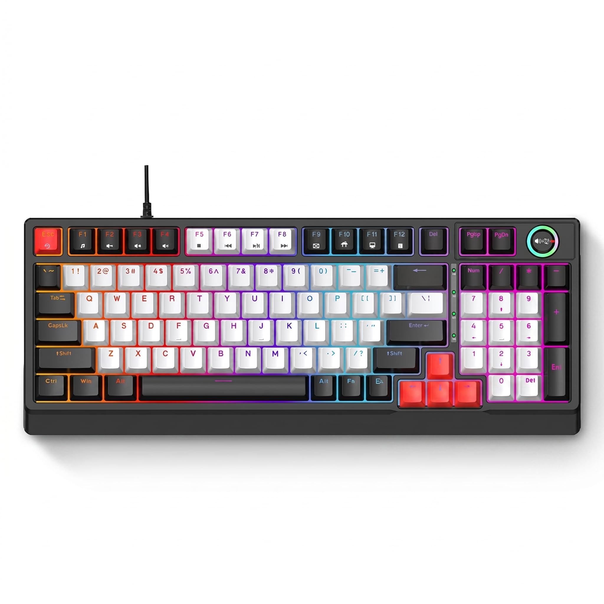 SENECESLI Klawiatura do Gier, Klawiatura Mechaniczna 98 Klawiszy z Podświetleniem RGB, z możliwością Wymiany Podczas Pracy, z Liniowym Czerwonym Przełącznikiem i Pokrętłem (Czarny Szary Czerwony)