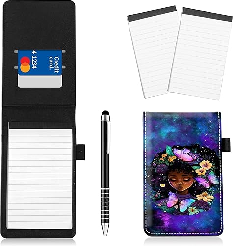 Miniatura 16 de Juego de 4 soportes para bloc de notas de tamaño de bolsillo, de piel sintética, mini bloc de notas con 2 bloc de notas pequeños y lápiz capacitivo
