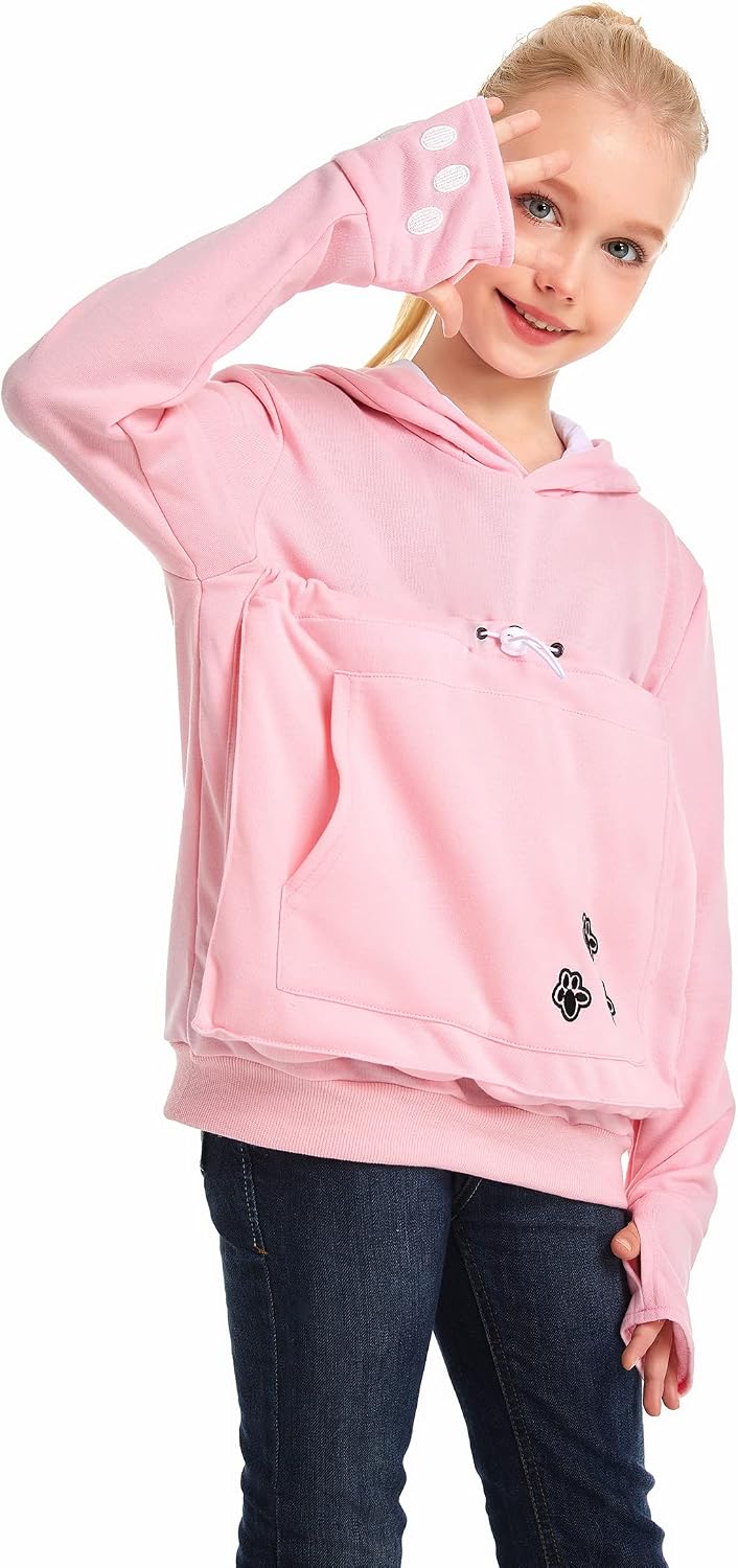 LINYUCHEN Boys Girls Cat Pouch Hoodie - Kitten Puppy Carrier Holder Sweatshirt Long Sleeve Cat Ear Pullover Tops