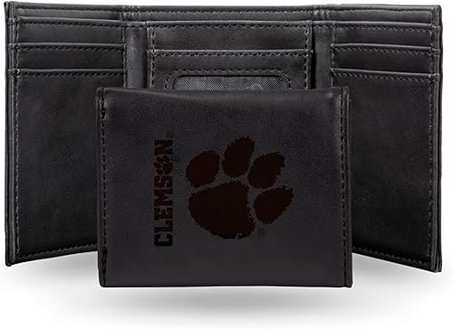 Miniatura 8 de Rico Industries NCAA Clemson Tigers - Billetera triple para hombre, 9 bolsillos con logotipo del equipo grabado con láser en piel vegana, diseño