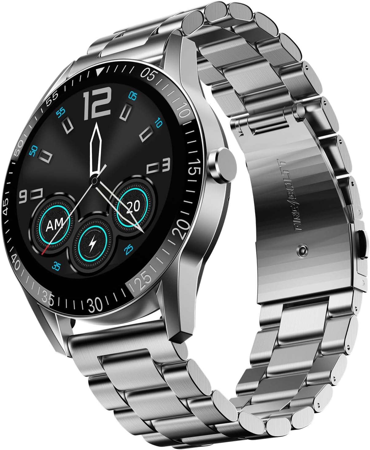 Fire-Boltt Talk Round Smart Watch 1.39″ TFT Display with Bluetooth Calling, Dual Button, Voice Assistance, SPO₂ & Heart Rate Monitor, 120+ Sports Modes, Metal Smartwatch for Men & Women - Silver
