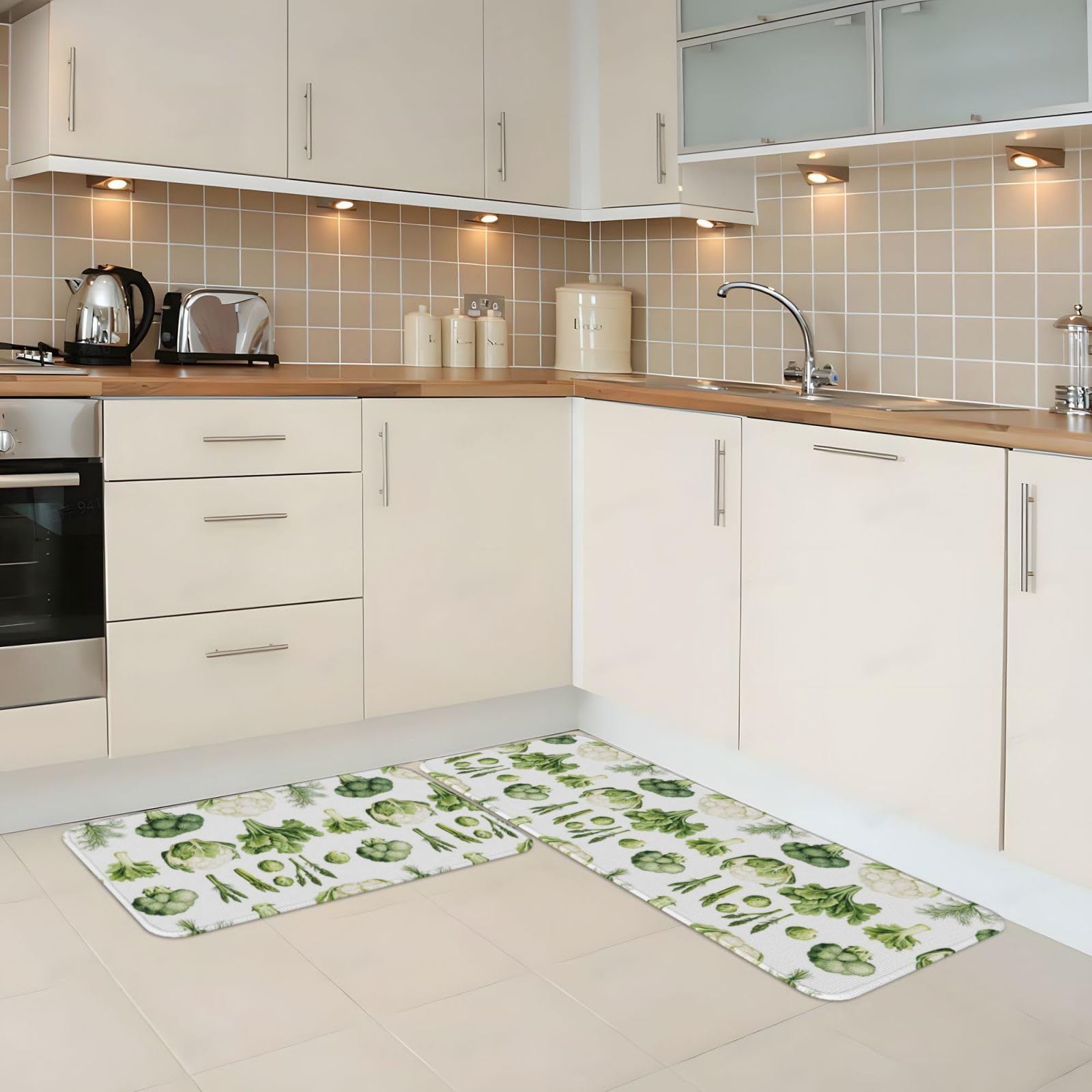 GVYGVY Antifatigue Kitchen Mats for Floor 2 Piece - Cute Vegetables 1 Print Kitchen Rugs Washable, Non Slip Runner Rug Standing Mat for Office/Bathroom/Laundry/Home Decor and Accessories