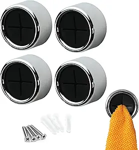 S&T INC. Round Adhesive Push Towel Hooks for Kitchen, Hand and Dish Towels, Black, 4 Pack