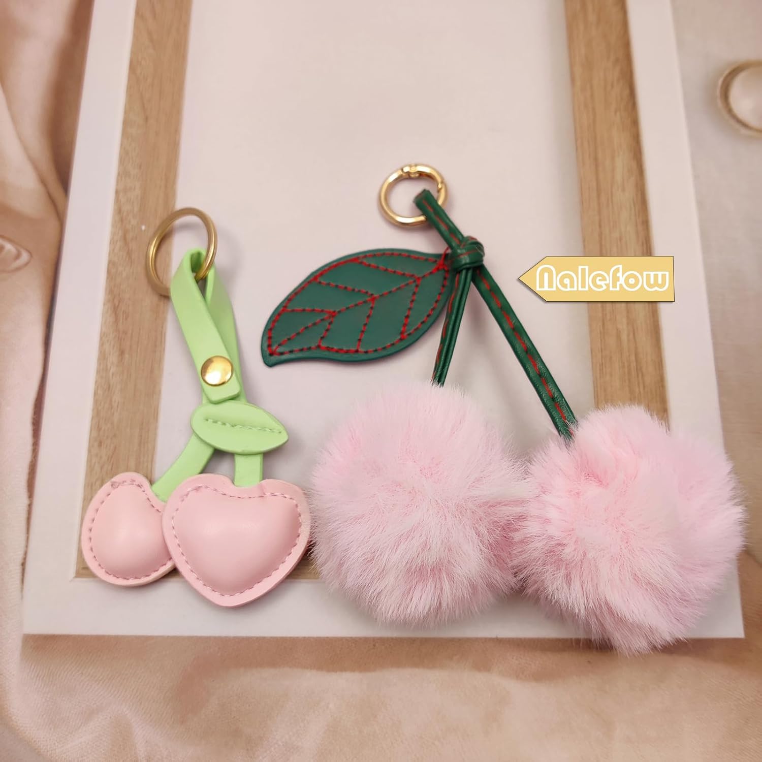 Cherry Bag Charms,Cute Purse Keychain,Key Chains Women Cute,Car keyrings leather handbags,Valentines Day Gifts - Image 2