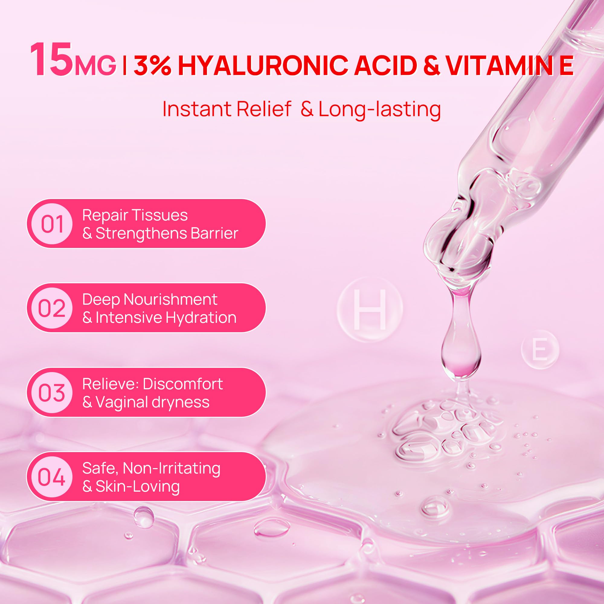 Vaginal Moisturizer Cream for Women,Long Lasting Hydration & Relief Discomfort, ph Balance, Odor, Itching - 15mg Hyaluronic Acid & 3% Vitamin E - Botanical Intimate Care Gel, 21 pcs