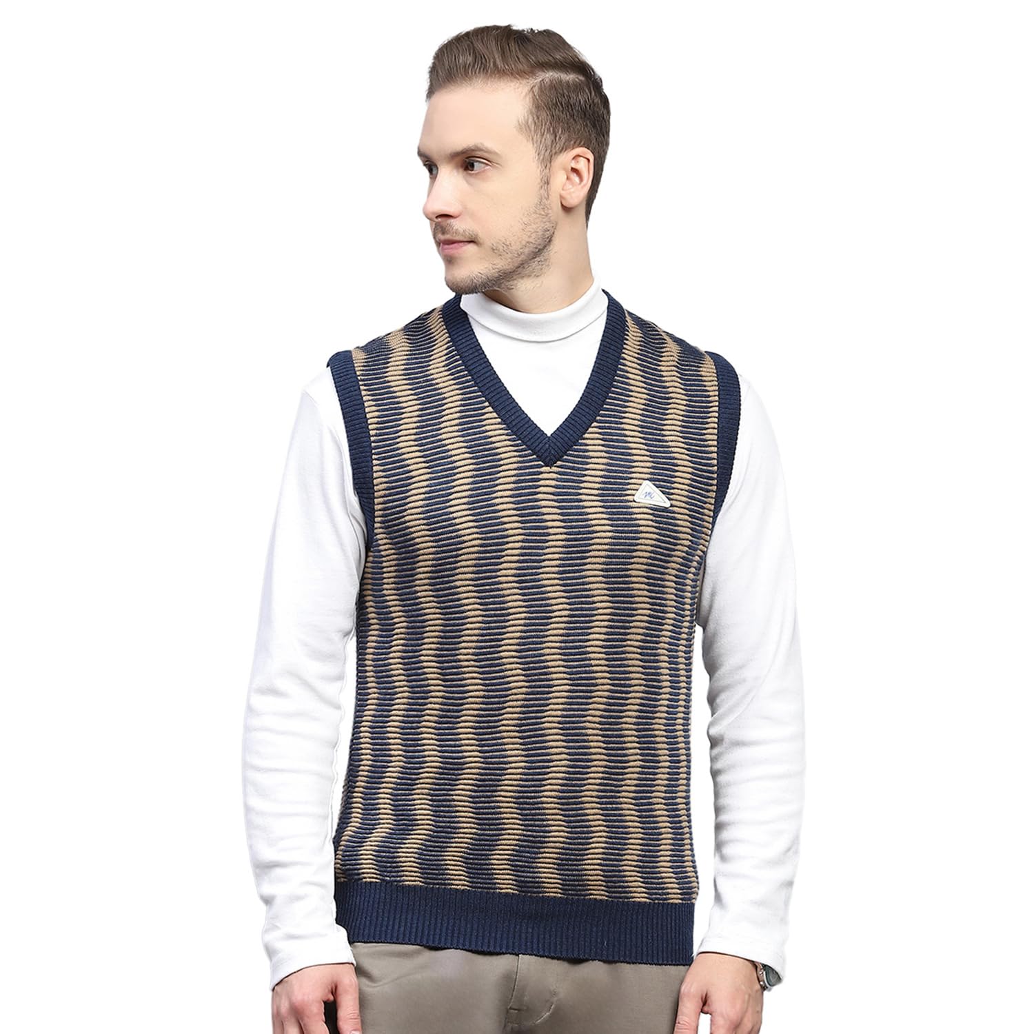 monte carlo Mens Self Design V Neck Sleeveless Sweater (1239220SL)-picture-29