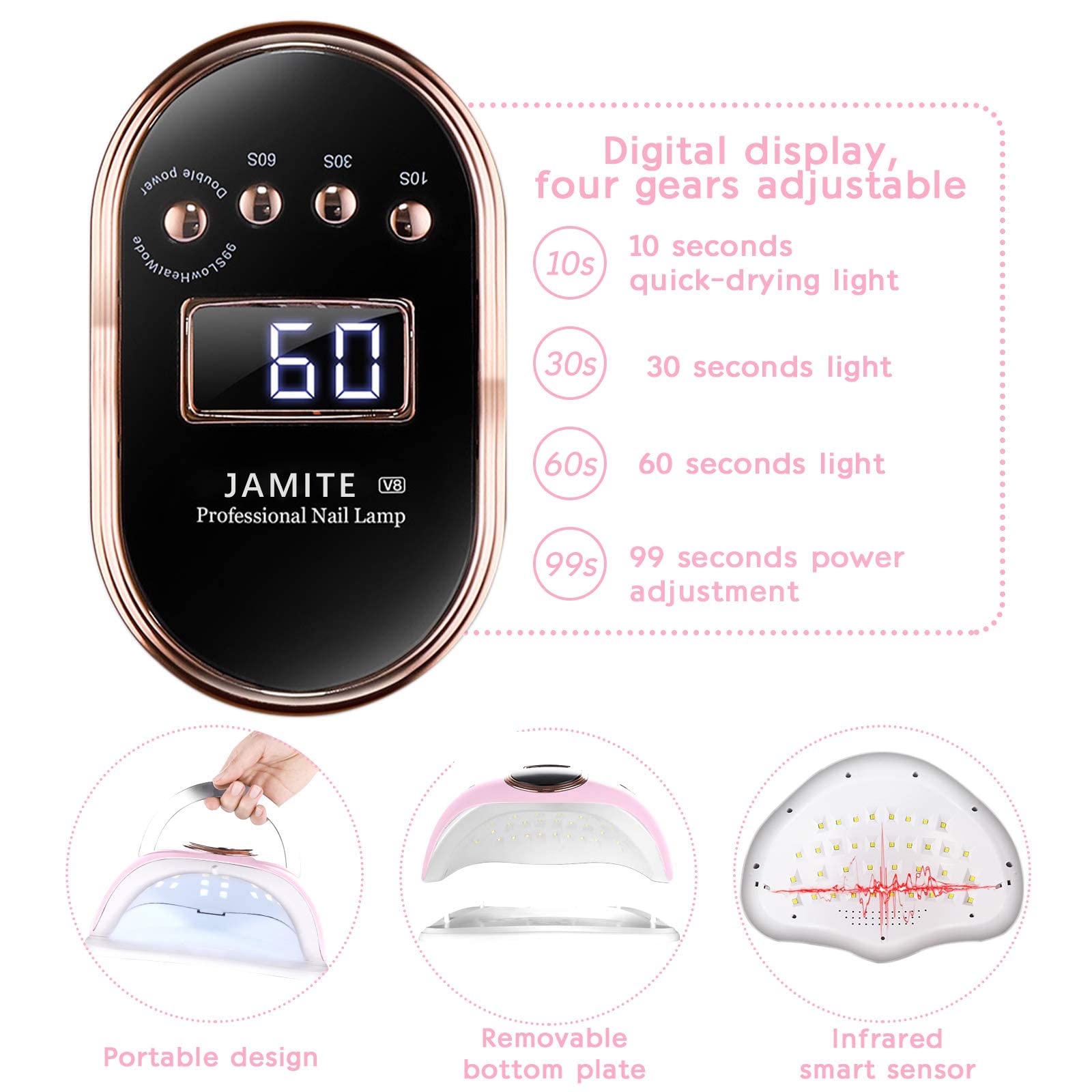 YUEHAO, Lampada per Unghie da168 W, Lampada per Unghie LED UV con Sensore a Infrarossi e Display LCD, Asciugatrice gel Lucidante Professionale con 4 Timer di 10s, 30s, 60s, 99s