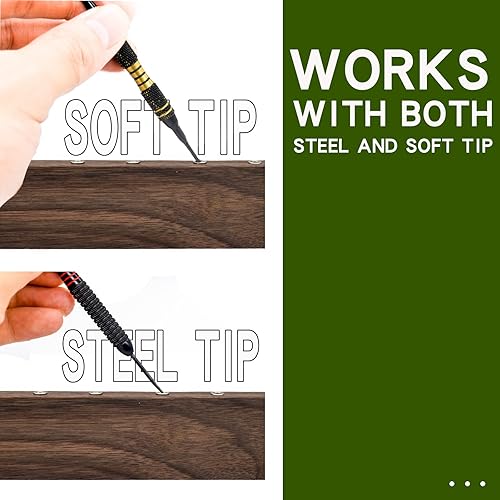 Miniatura 4 de DIMBOI Soporte de pared para dardos de madera de nogal, 4 juegos para un total de 12 dardos de punta de acero/suave, con marcador de línea de